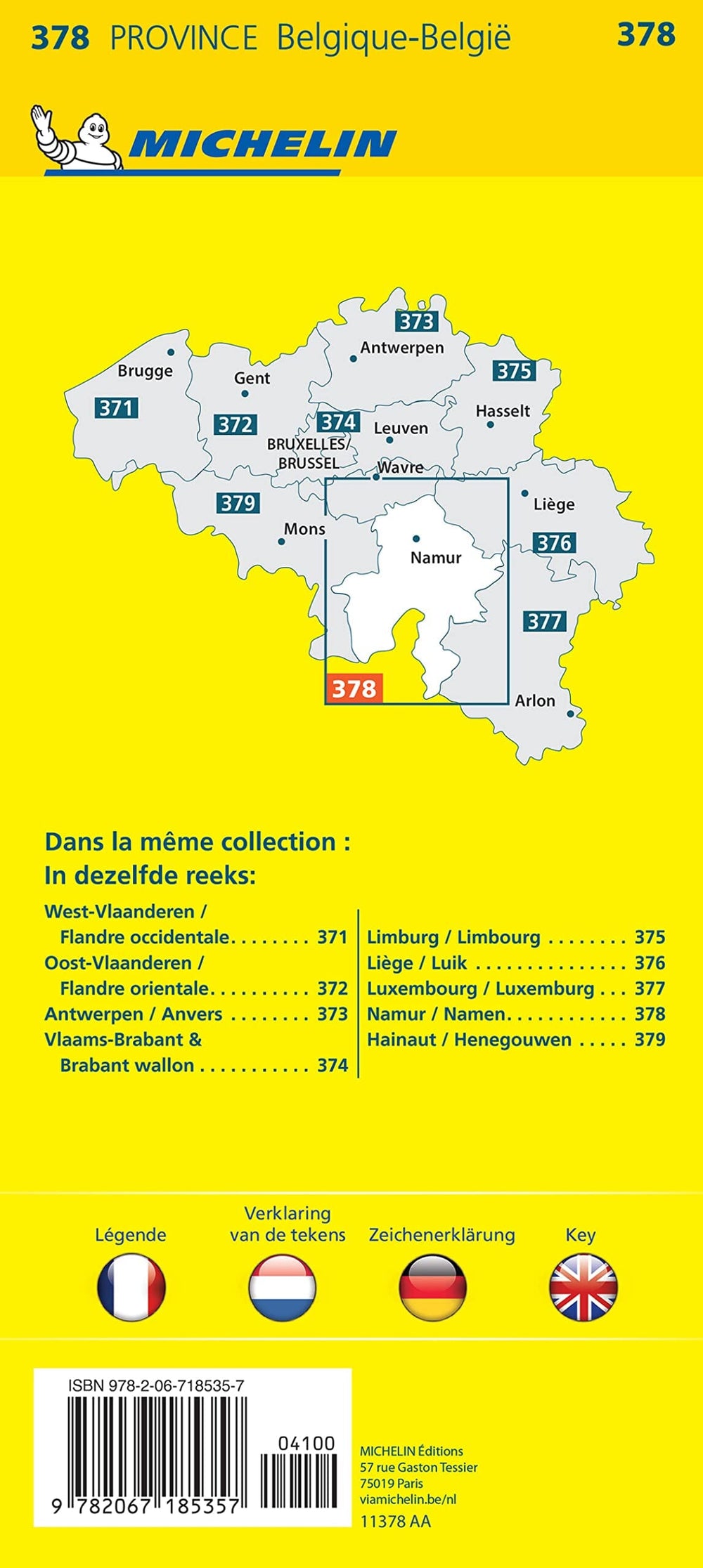 Carte routière n° 378 - Province de Namur (Belgique) | Michelin carte pliée Michelin 