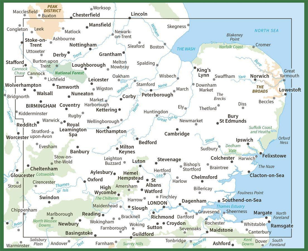 Carte routière n° 5 - Est des Midlands & East Anglia | Ordnance Survey - Road carte pliée Ordnance Survey 