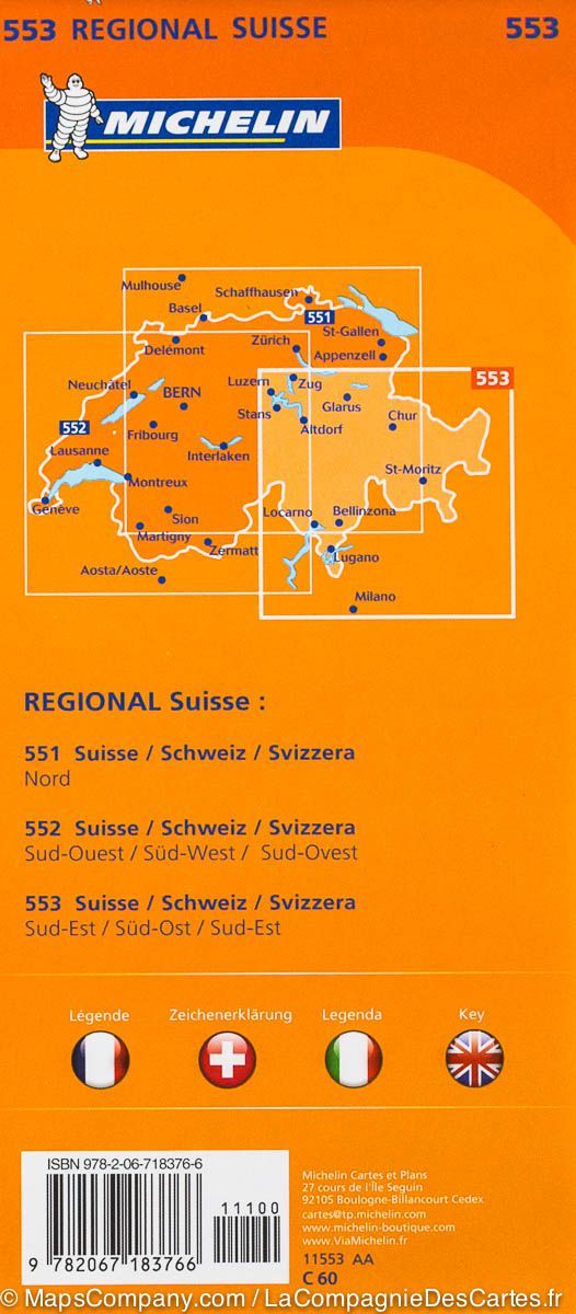 Carte routière de la Suisse Sud-Est | Michelin - La Compagnie des Cartes