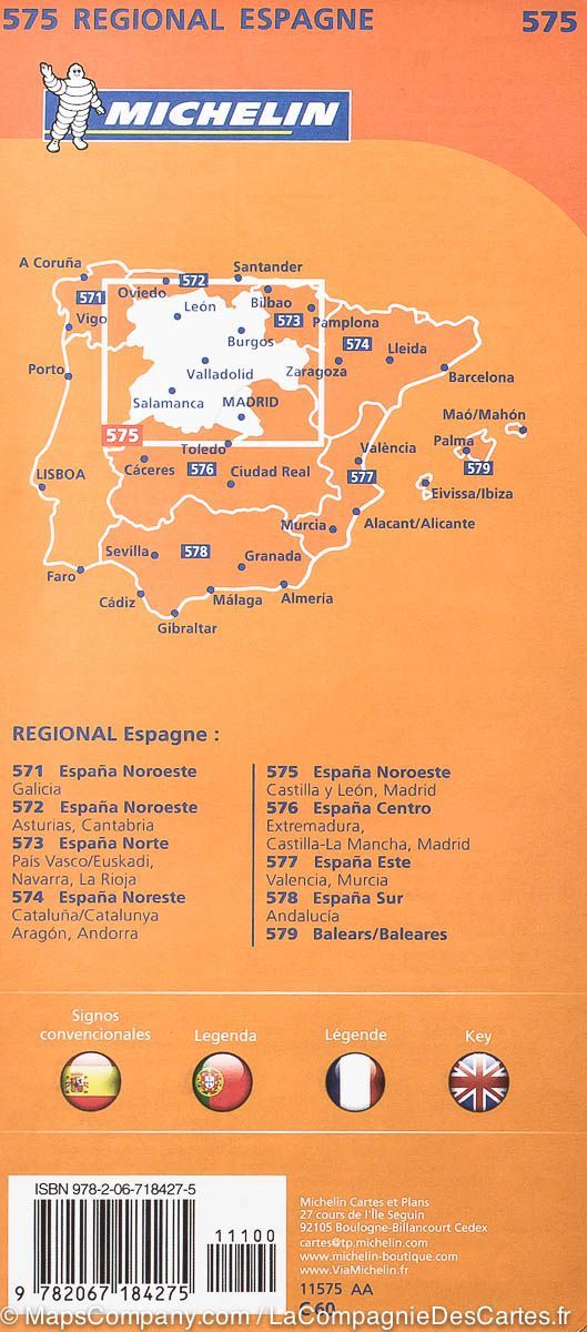 Carte routière n° 575 - Espagne nord-est (Castille-et-Leon & Région de Madrid) | Michelin carte pliée Michelin 