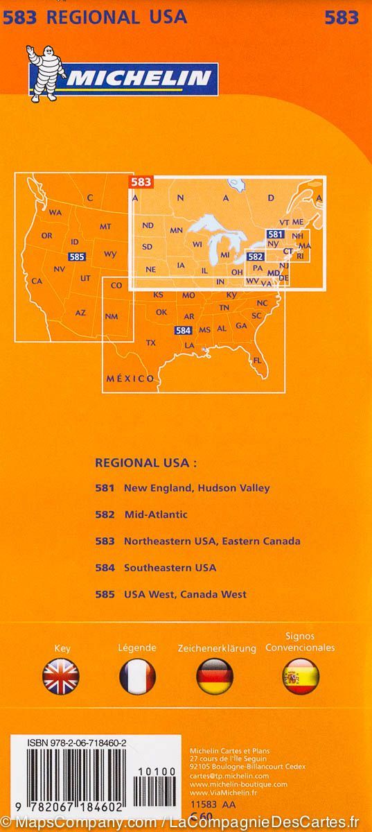 Carte routière n° 583 - USA Nord-est & Canada Est | Michelin carte pliée Michelin 