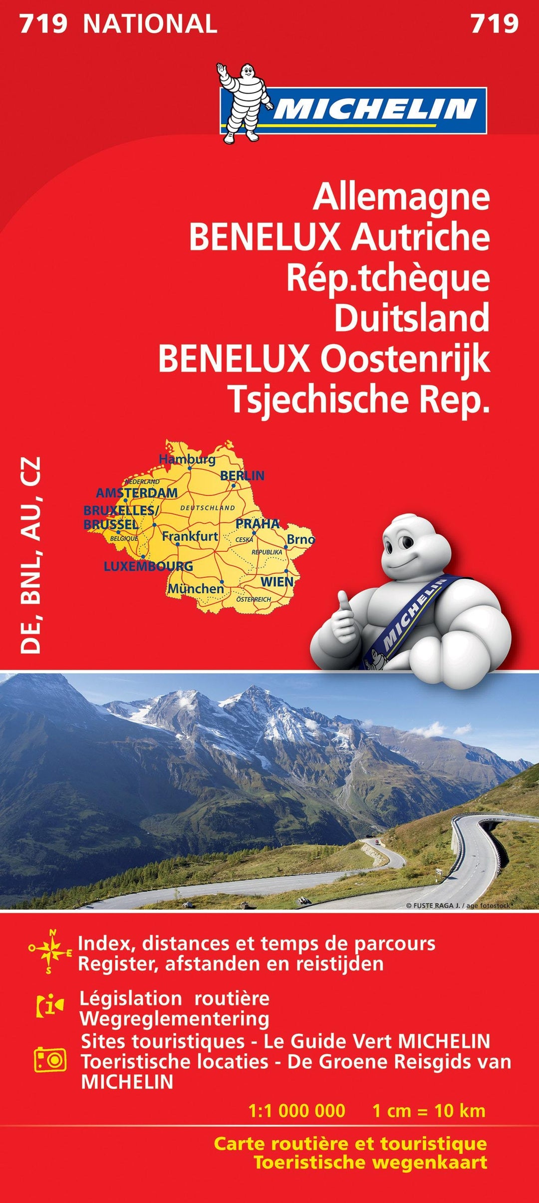 Carte routière n° 719 - Allemagne, Benelux, Autriche & République Tchèque | Michelin carte pliée Michelin 