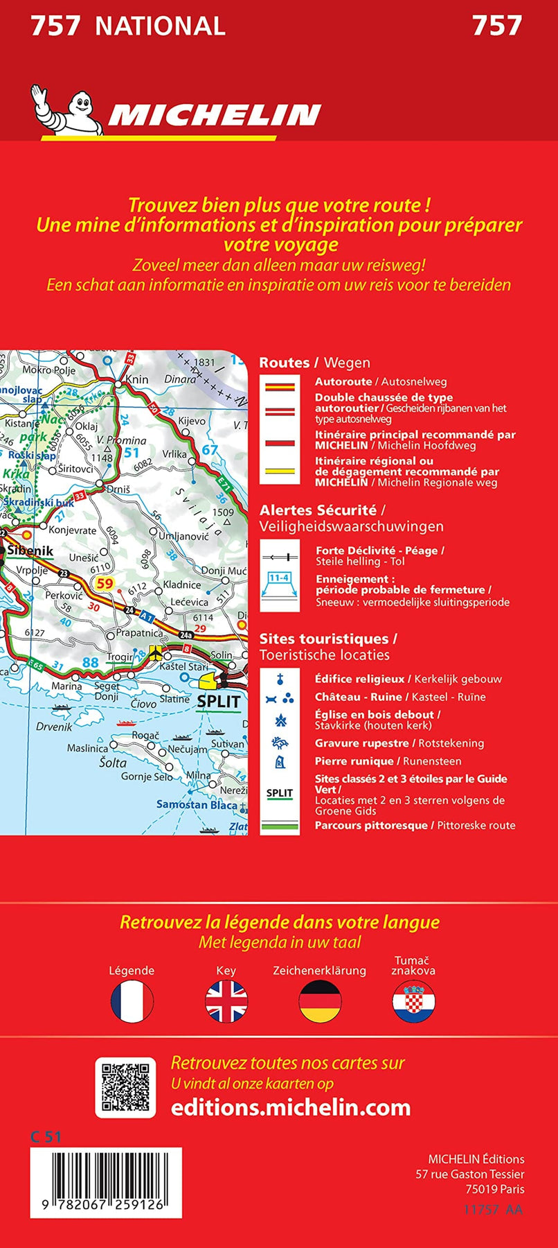 Carte routière n° 757 Croatie Michelin La Compagnie des Cartes