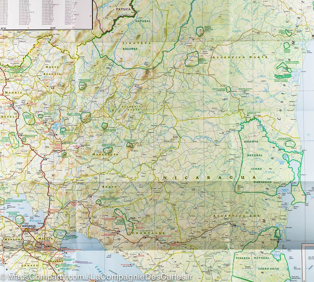 Carte routière - Nicaragua, Honduras & Salvador | National Geographic carte pliée National Geographic 