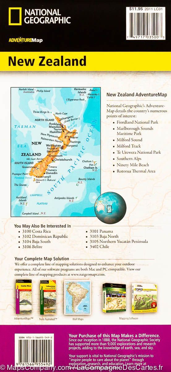 Carte routière - Nouvelle Zélande | National Geographic carte pliée National Geographic 