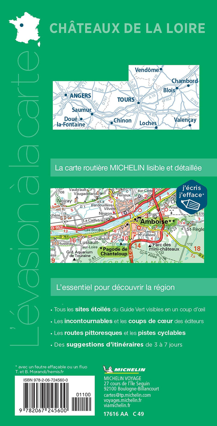 Carte routière plastifiée - Châteaux de la Loire | Michelin carte pliée Michelin 