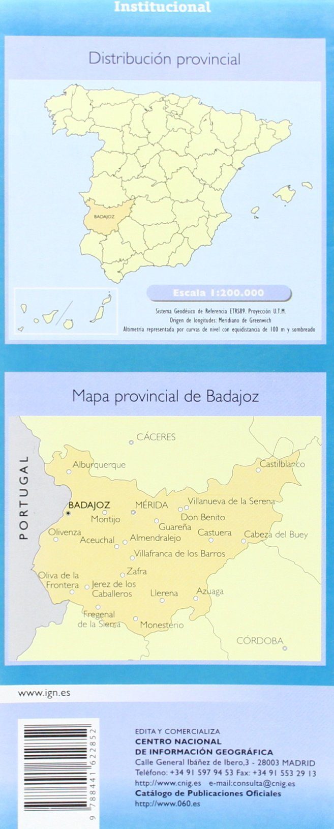 Carte routière provinciale - Badajoz (Estrémadure, Espagne), n° 07 | CNIG carte pliée CNIG 