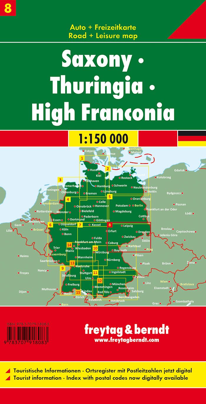 Carte routière - Sachsen - Thüringen - Hochfranken (Allemagne), n° 8 | Freytag & Berndt - 1/150 000 carte pliée Freytag & Berndt 