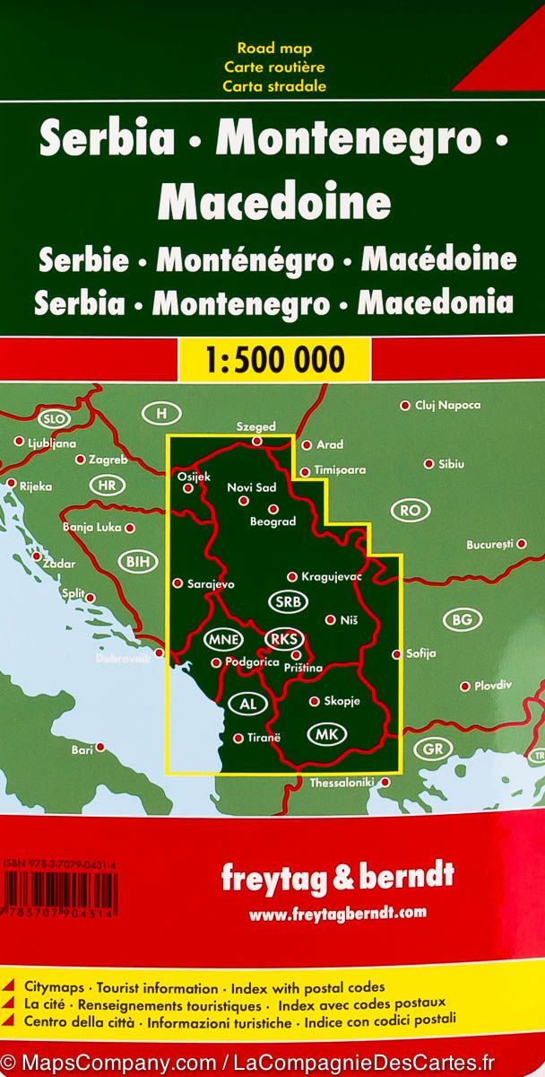 Carte détaillée de la Serbie, Monténégro &#038; Macédoine | Freytag &#038; Berndt - La Compagnie des Cartes