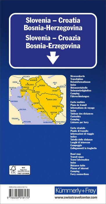 Carte routière - Slovénie, Croatie, Bosnie-Herzégovine | Kümmerly & Frey carte pliée Kümmerly & Frey 