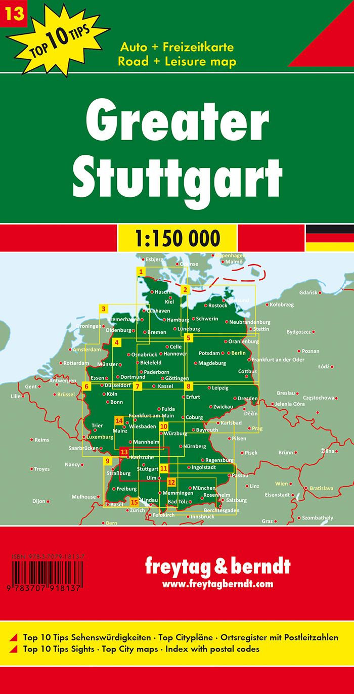 Carte routière - Stuttgart et environs, n° 13 | Freytag & Berndt - 1/150 000 carte pliée Freytag & Berndt 