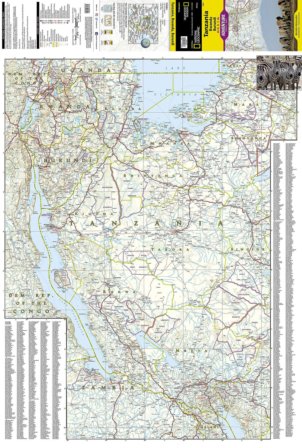 Carte routière - Tanzanie, Rwanda & Burundi | National Geographic carte pliée National Geographic 