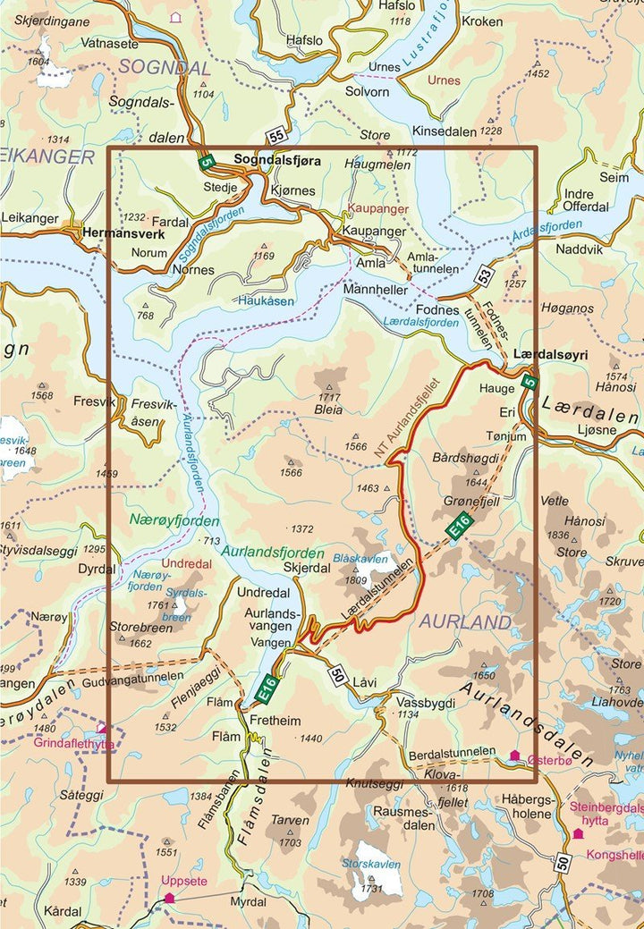 Carte routière touristique n° 05 - Aurlandsfjellet (Norvège) | Nordeca carte pliée Nordeca 