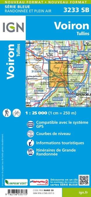 Carte série bleue n° 3233 SB - Voiron, Tullins | IGN carte pliée IGN 