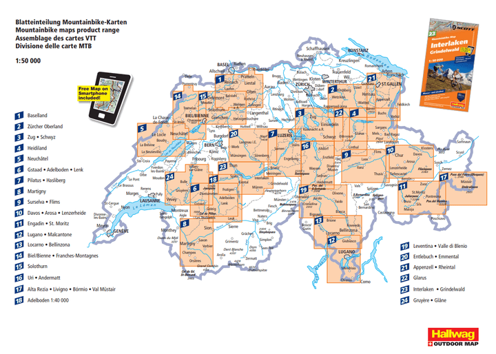 Carte spéciale VTT n° WKM.09 - Surselva, Flims (Suisse) | Hallwag carte pliée Hallwag 
