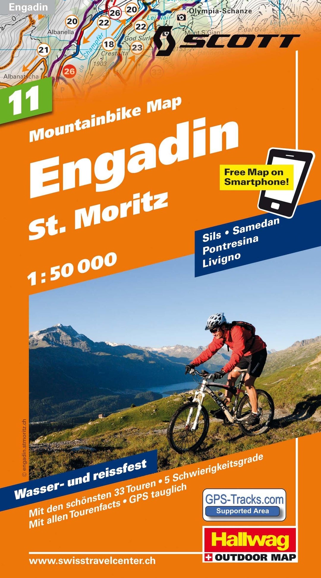 Carte spéciale VTT n° WKM.11 - Engadine, St. Moritz (Suisse) | Hallwag carte pliée Hallwag 