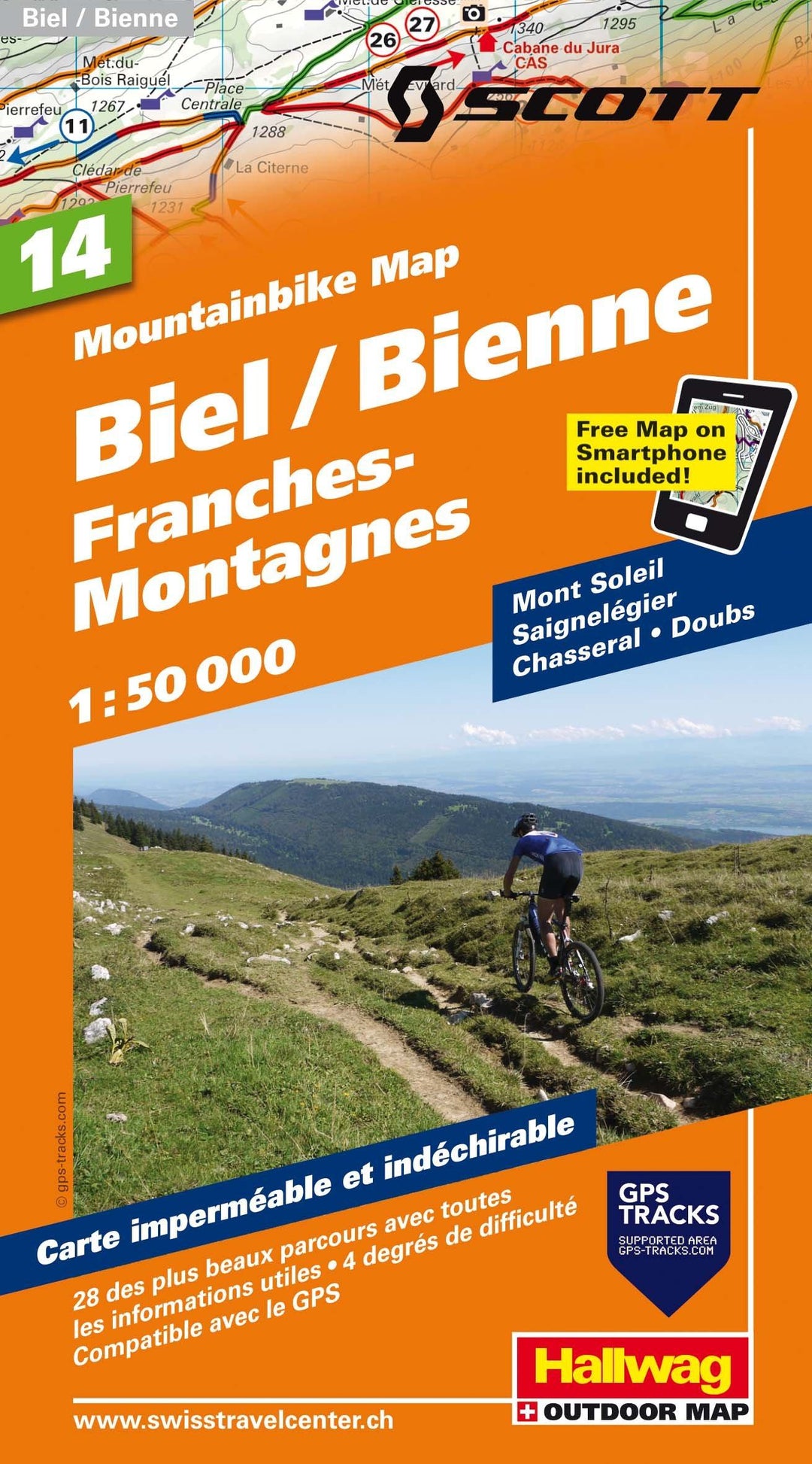 Carte spéciale VTT n° WKM.14 - Biel/Bienne, Jura bernois (Suisse) | Hallwag carte pliée Hallwag 