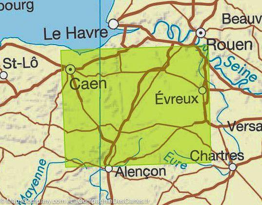 Carte TOP 100 n° 117 - Caen, Evreux, Pays d'Auge et d'Ouche | IGN carte pliée IGN 