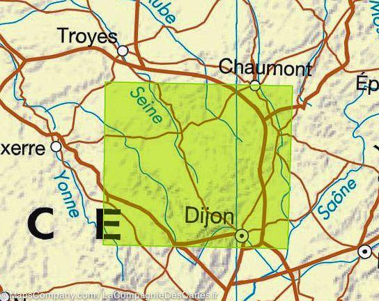 Carte TOP 100 n° 129 - Dijon, Montbard, Plateau de Langres, Auxois | IGN carte pliée IGN 