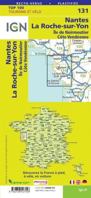 Carte TOP 100 n° 131 - Nantes, La Roche-sur-Yon, île de Noirnoutier, Côte Vendéenne | IGN carte pliée IGN 