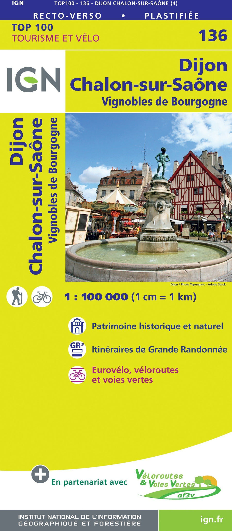 Carte TOP 100 n° 136 - Dijon, Chalon-sur-Saône , vignobles de Bourgogne | IGN carte pliée IGN 