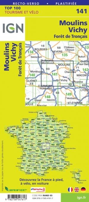 Carte TOP 100 n° 141 - Moulins, Vichy & Forêt de Tronçais | IGN carte pliée IGN 