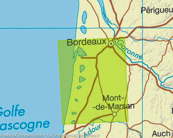 Carte IGN TOP 100 n° 152 - Bordeaux, Mont de Marsan & PNR des Landes de Gascogne - La Compagnie des Cartes