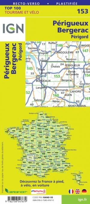 Carte TOP 100 n° 153 - Périgueux, Bergerac & Périgord | IGN carte pliée IGN 