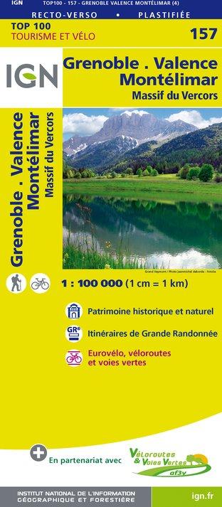 Carte TOP 100 n° 157 - Grenoble, Valence, Montélimar & Vercors | IGN carte pliée IGN 