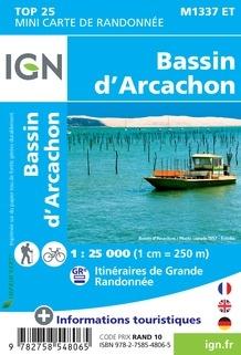 Carte Top 25 Mini n° M1337 ET - Bassin d'Arcachon | IGN carte pliée IGN 