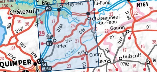 Carte TOP 25 n° 0618 OT - Châteauneuf-du-Faou, Vallée de l'Aulne, PNR d'Armorique | IGN carte pliée IGN 