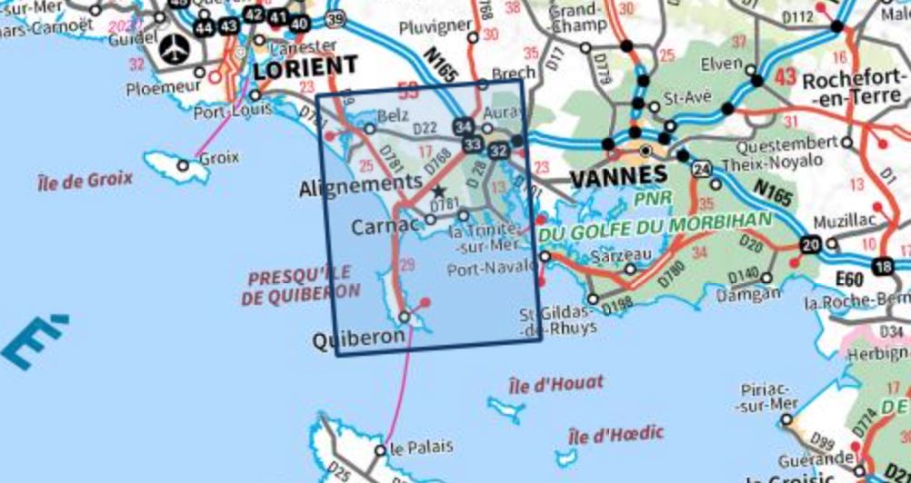 Carte TOP 25 n° 0821 OT - Presqu'Ile de Quiberon, Auray, Carnac | IGN carte pliée IGN 