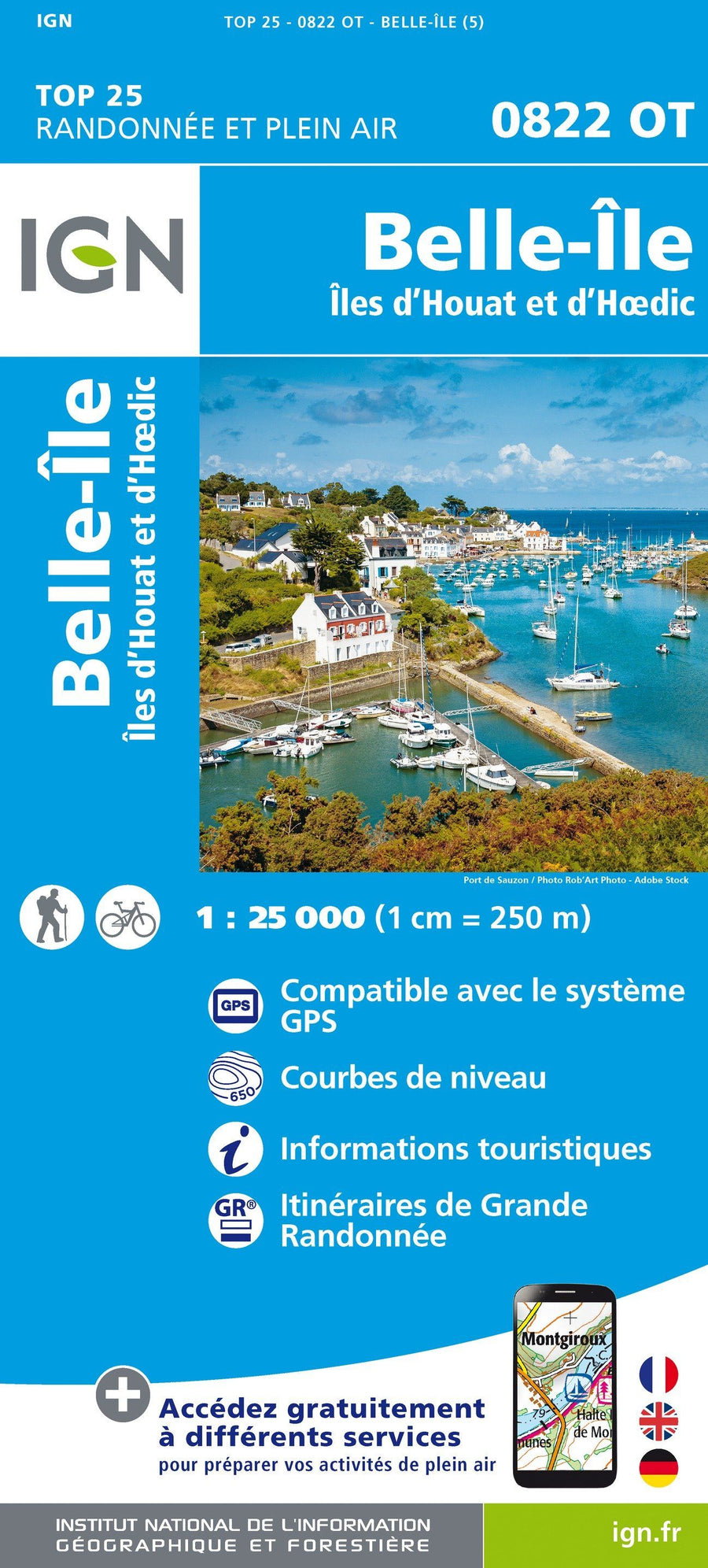 Carte TOP 25 n° 0822 OT - Belle-Ile, Ile d'Houat et d'Hoëdic | IGN carte pliée IGN 