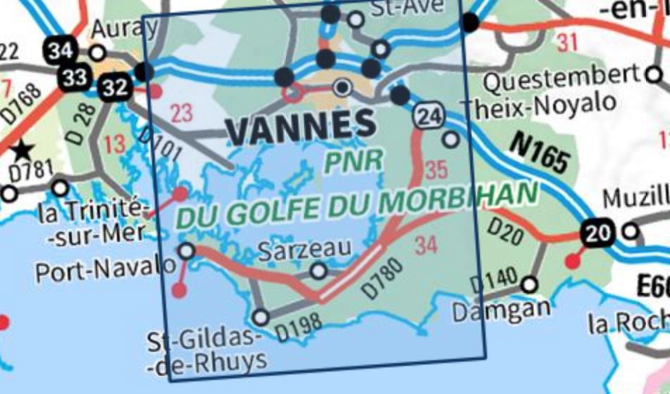 Carte TOP 25 n° 0921 OT - Vannes, Golfe du Morbihan | IGN carte pliée IGN 