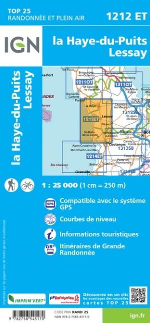 Carte TOP 25 n° 1212 ET - La Haye-du-Puits, Lessay | IGN carte pliée IGN 