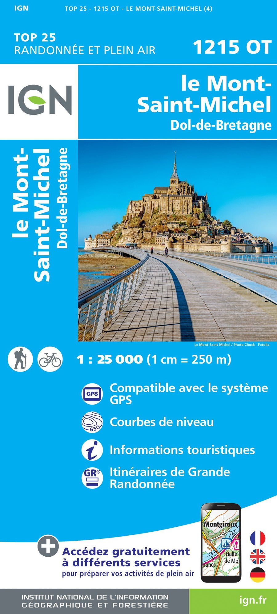 Carte TOP 25 n° 1215 OT - Le Mont-St-Michel, Dol-de-Bretagne | IGN carte pliée IGN 
