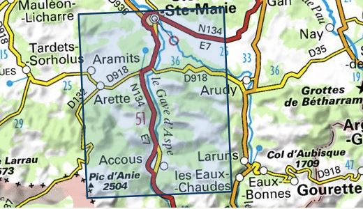 Carte TOP 25 n° 1546 OT - Oloron Sainte Marie, Vallée d'Aspe (Pyrénées) | IGN carte pliée IGN 