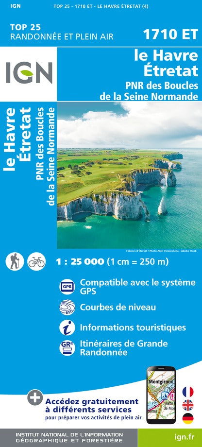 Carte TOP 25 n° 1710 ET- Le Havre, Étretat & PNR des Boucles de la Seine Normande | IGN carte pliée IGN 