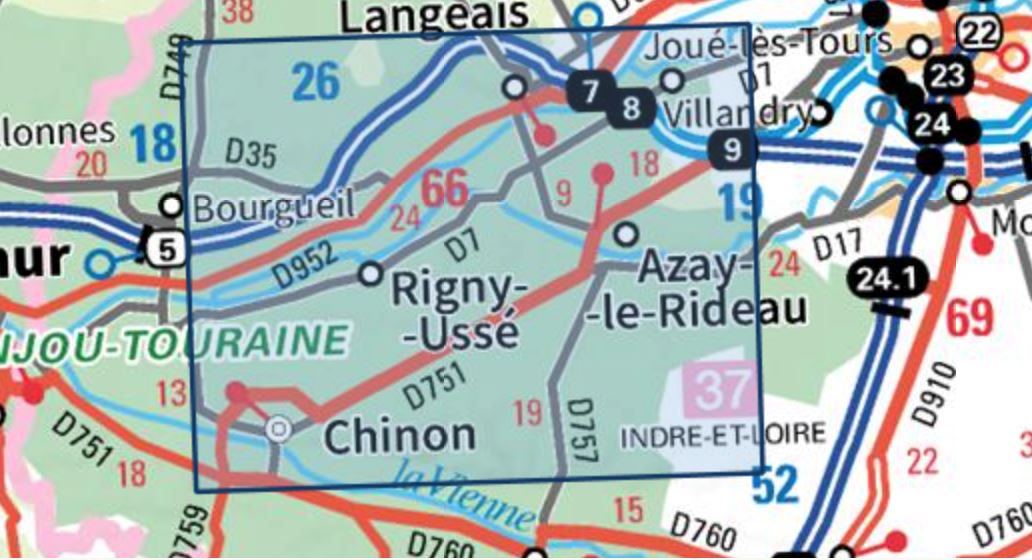 Carte TOP 25 n° 1723 ET - Chinon, Langeais, Azay-le-Rideau | IGN carte pliée IGN 