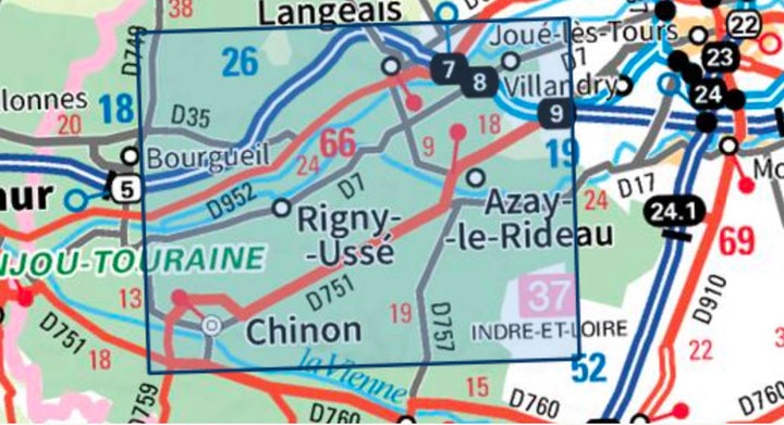 Carte TOP 25 n° 1723 ET - Chinon, Langeais, Azay-le-Rideau | IGN carte pliée IGN 