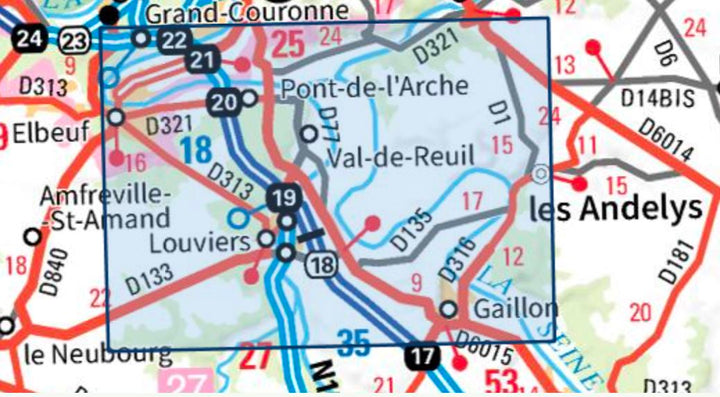 Carte TOP 25 n° 2012 OT - Forêt de Bord Louviers, Elbeuf, Les Andelys | IGN carte pliée IGN 