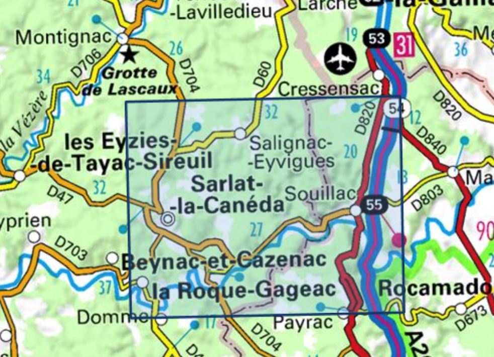 Carte TOP 25 n° 2036 ET - Sarlat, Souillac, Vallée de la Dordogne | IGN carte pliée IGN 