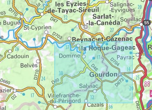 Carte IGN TOP 25 n° 2037 OT - La Roque-Gageac, Domme, Gourdon (Vallée de la Dordogne) - La Compagnie des Cartes