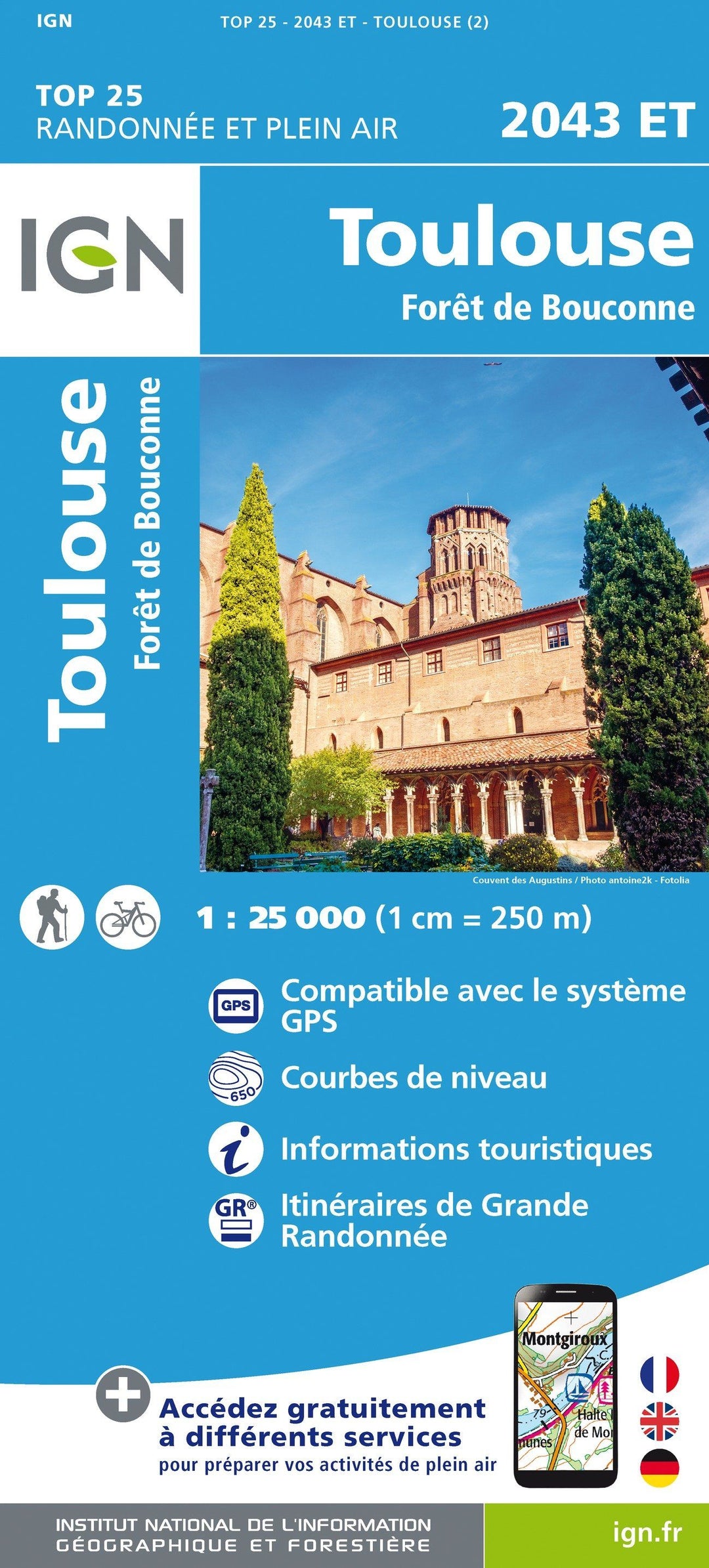 Carte TOP 25 n° 2043 ET - Toulouse, Forêt de Bouconne | IGN carte pliée IGN 