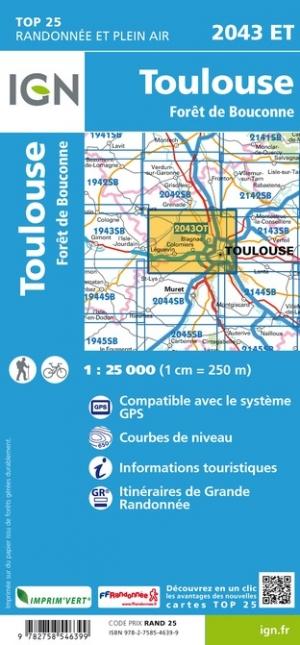 Carte TOP 25 n° 2043 ET - Toulouse, Forêt de Bouconne | IGN carte pliée IGN 