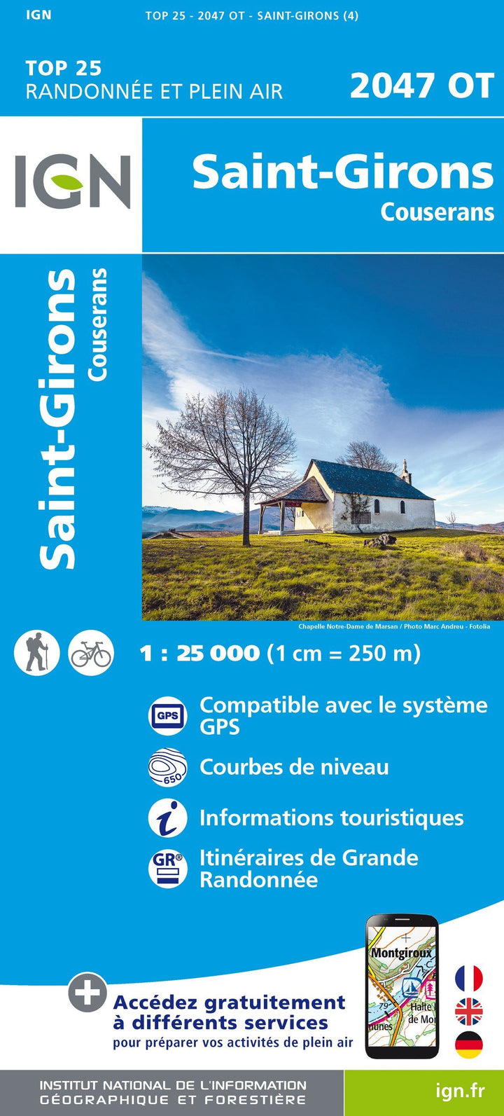 Carte TOP 25 n° 2047 OT - St Girons & Couserans (Pyrénées) | IGN carte pliée IGN 