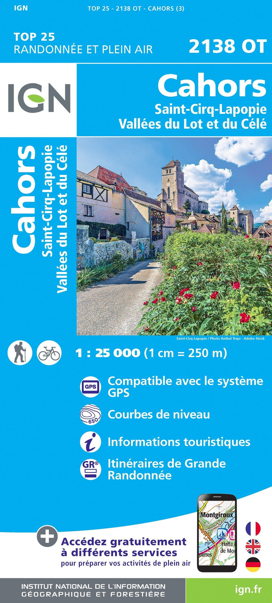 Carte TOP 25 n° 2138 OT - Cahors, St-Cirq-Lapopie, Vallée du Lot et du Célé | IGN carte pliée IGN 