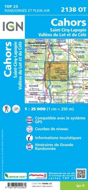 Carte TOP 25 n° 2138 OT - Cahors, St-Cirq-Lapopie, Vallée du Lot et du Célé | IGN carte pliée IGN 