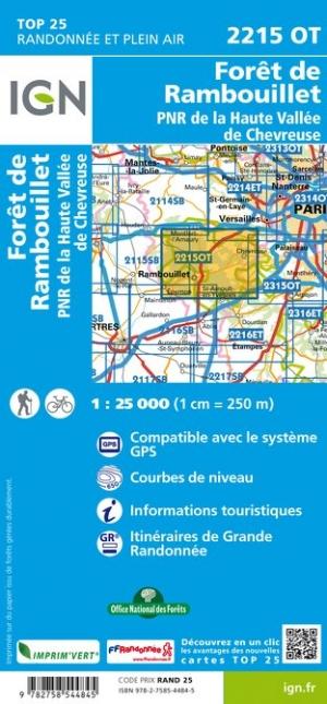 Carte TOP 25 n° 2215 OT - Forêt de Rambouillet, PNR Haute-Vallée de Chevreuse | IGN carte pliée IGN 