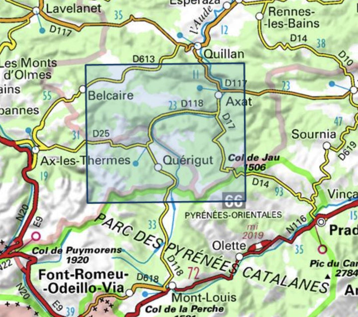 Carte TOP 25 n° 2248 ET - Axat, Quérigut & Gorges de l'Aude (Pyrénées) | IGN carte pliée IGN 